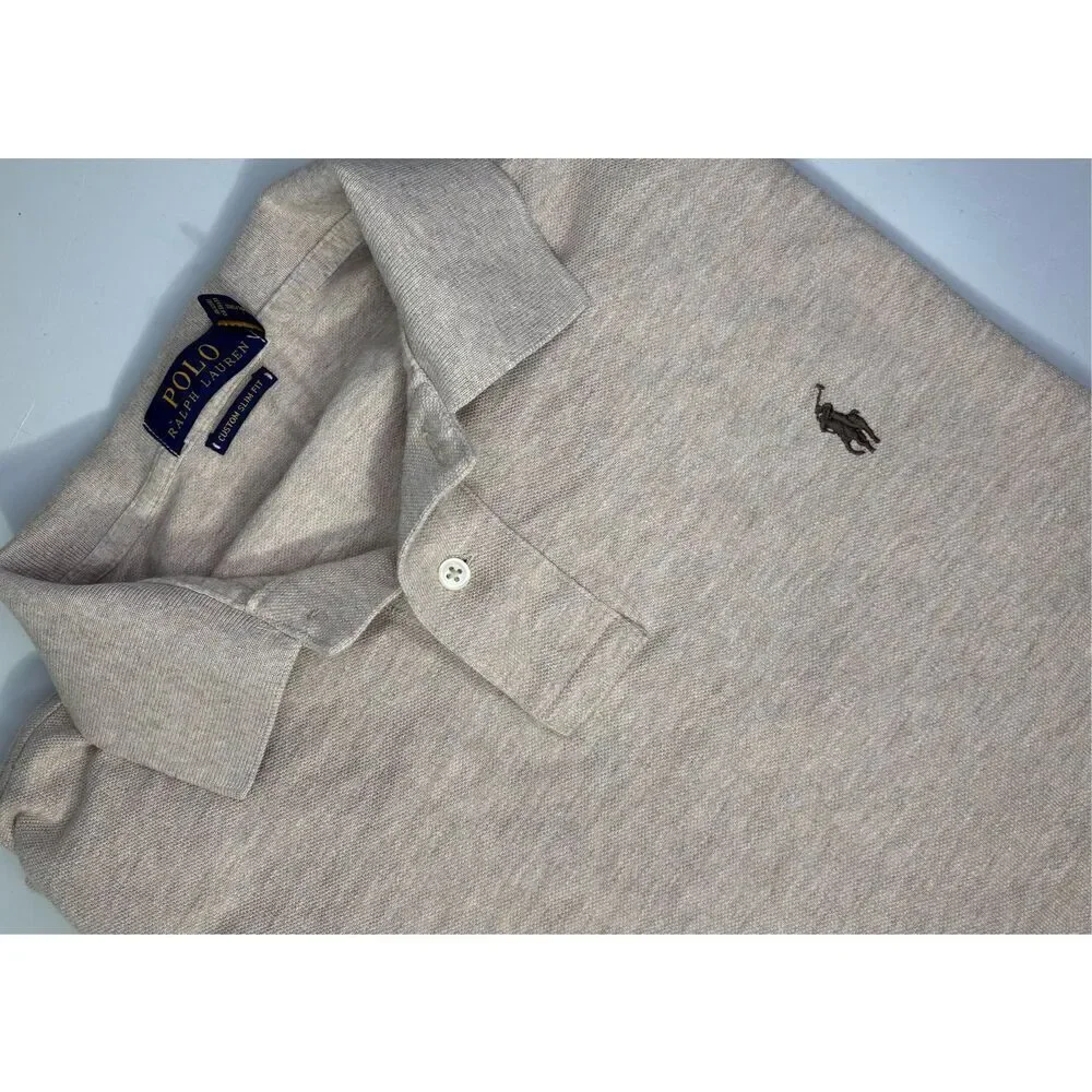 Polo Ralph Lauren Men Shirt XL Beige Long Sleeve Cotton Polo